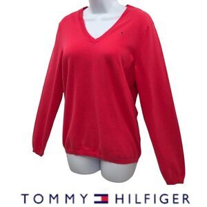 Tommy Hilfiger Classic Pima Cotton Blend Watermelon Pink V-Neck Sweater Sz. L
